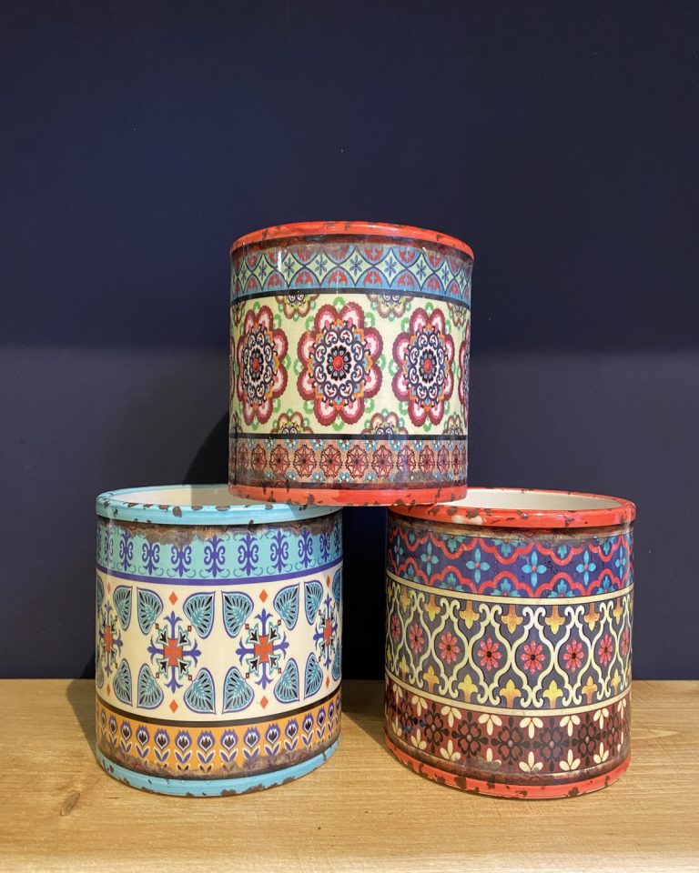 Set of 3 Aztec Patterned Ceramic Pots